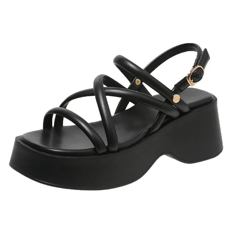 Amozae-Velcro Cross Strap Platform Sandals