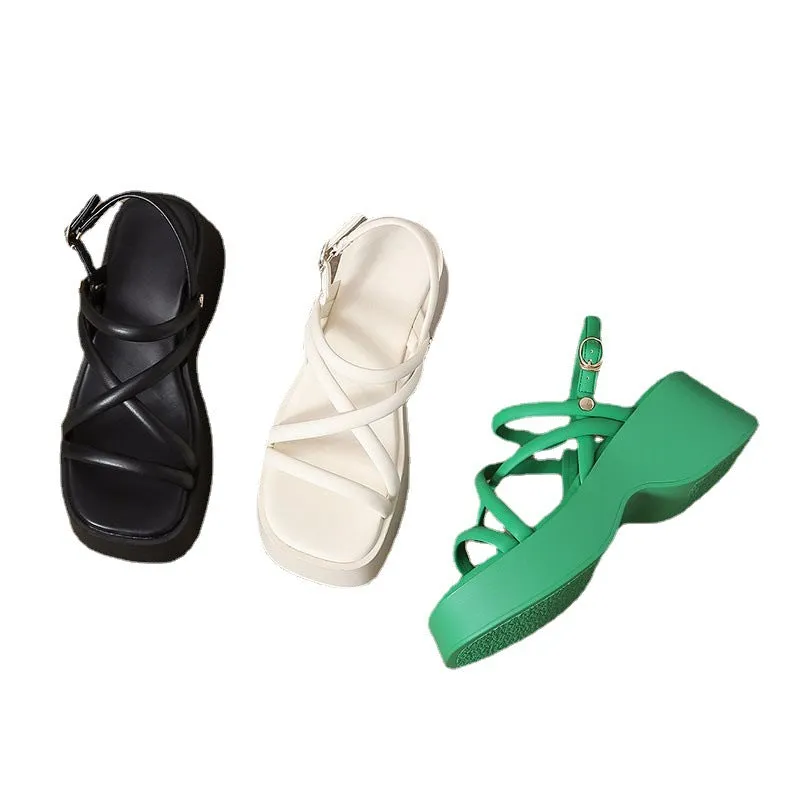 Amozae-Velcro Cross Strap Platform Sandals