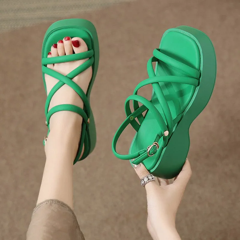 Amozae-Velcro Cross Strap Platform Sandals