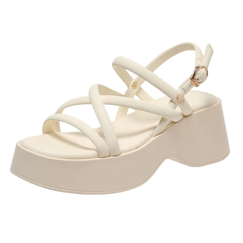 Amozae-Velcro Cross Strap Platform Sandals