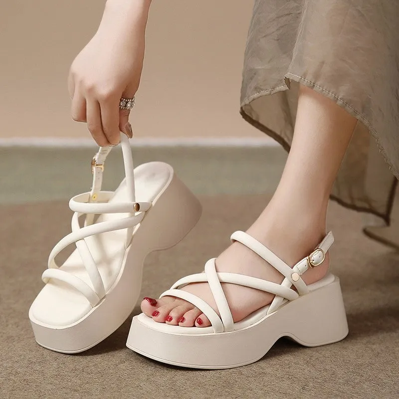 Amozae-Velcro Cross Strap Platform Sandals