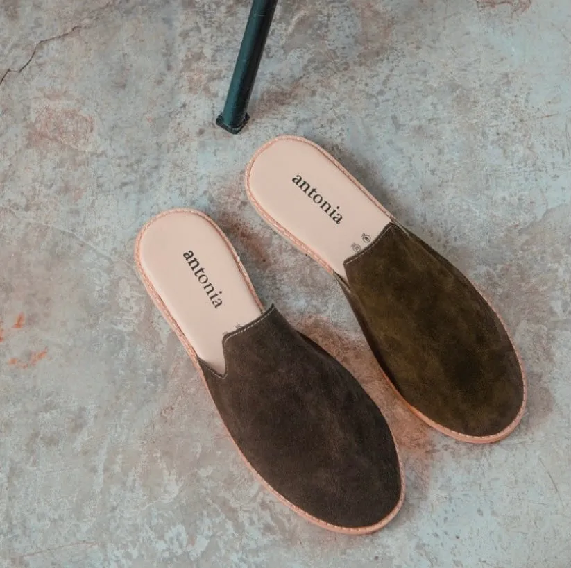 Antonia Suede Slide- OLIVE
