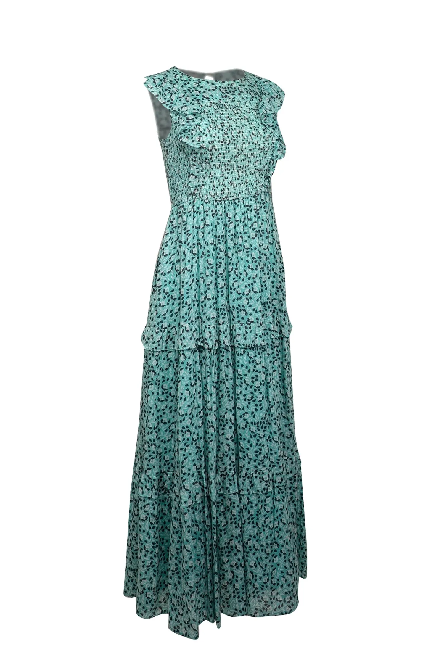 Banjanan - Green w/ Black & White Leaf Print Cotton Midi Dress Sz L