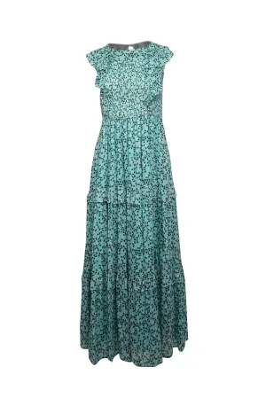 Banjanan - Green w/ Black & White Leaf Print Cotton Midi Dress Sz L