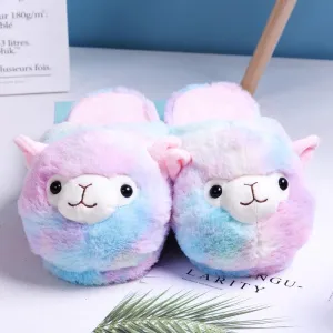 Cute Rainbow Fur Slides Alpaca style