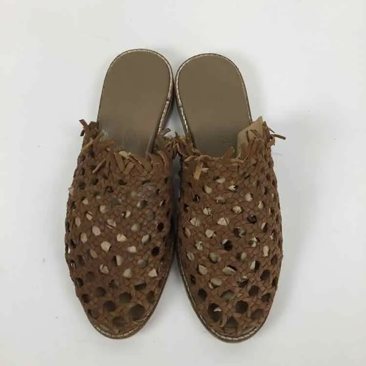 Free People Women Size 9.5 Camel Leather Woven Mules