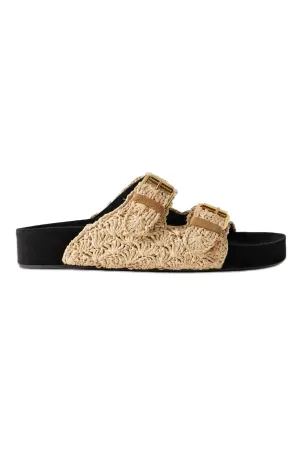 Lennyo Buckled Suede-Trimmed Raffia Slides