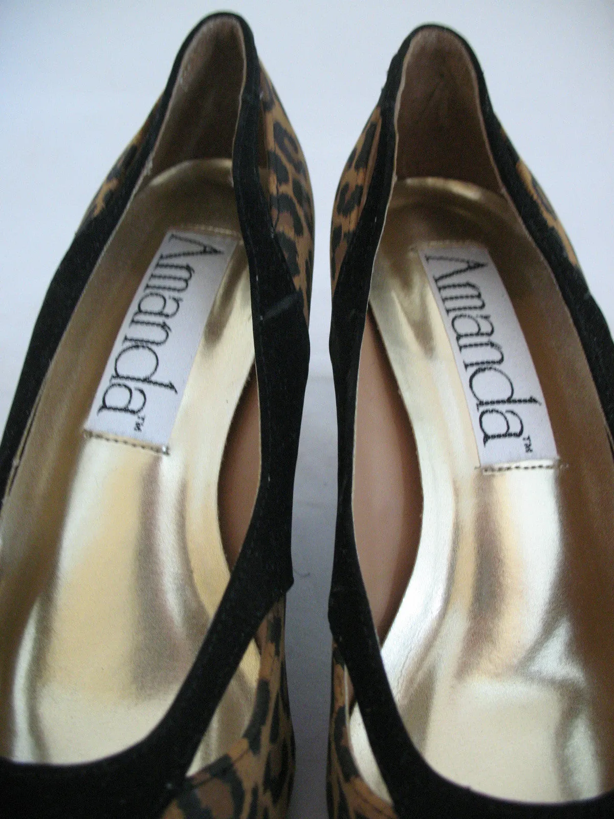 New Vintage 80s 90s Amanda Womens Shoes Block High Heels Leopard Animal Print Size 6 M