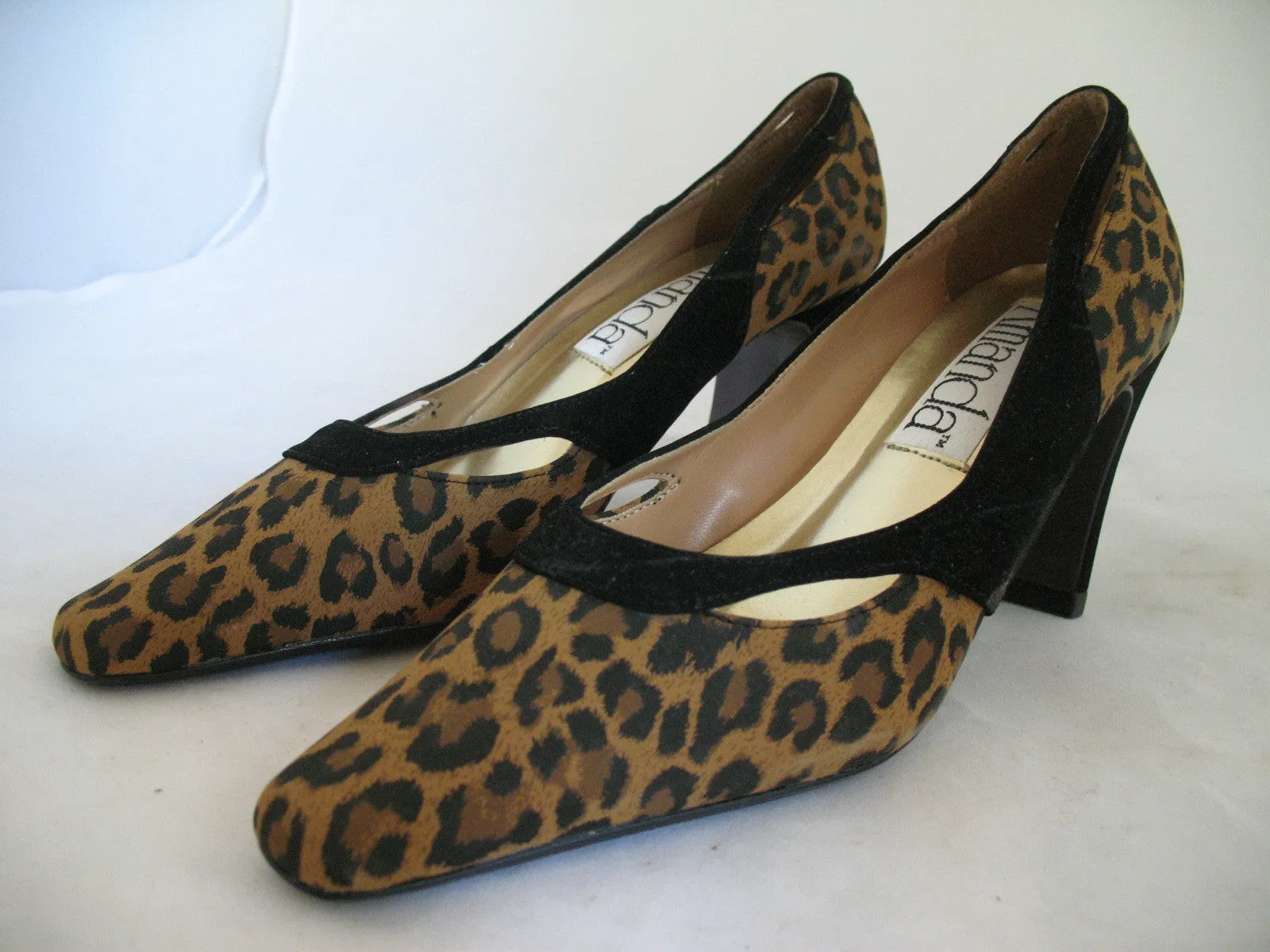New Vintage 80s 90s Amanda Womens Shoes Block High Heels Leopard Animal Print Size 6 M