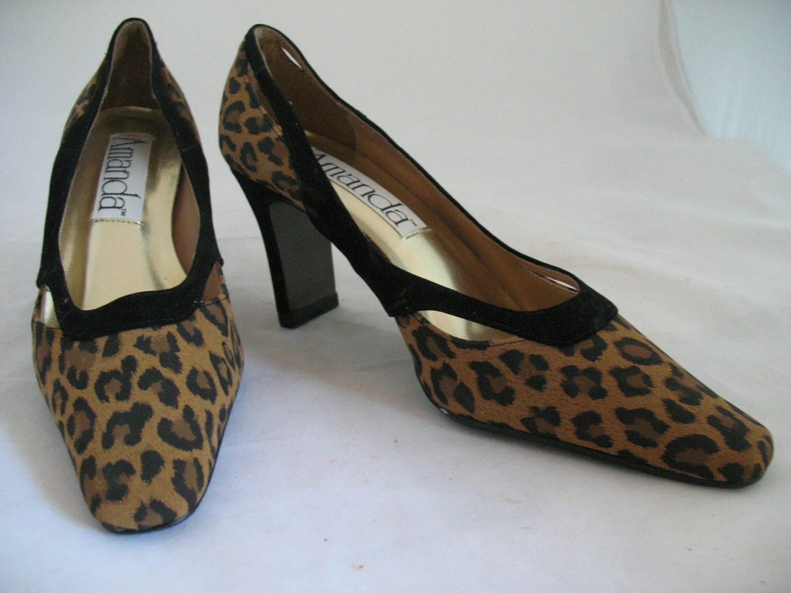 New Vintage 80s 90s Amanda Womens Shoes Block High Heels Leopard Animal Print Size 6 M