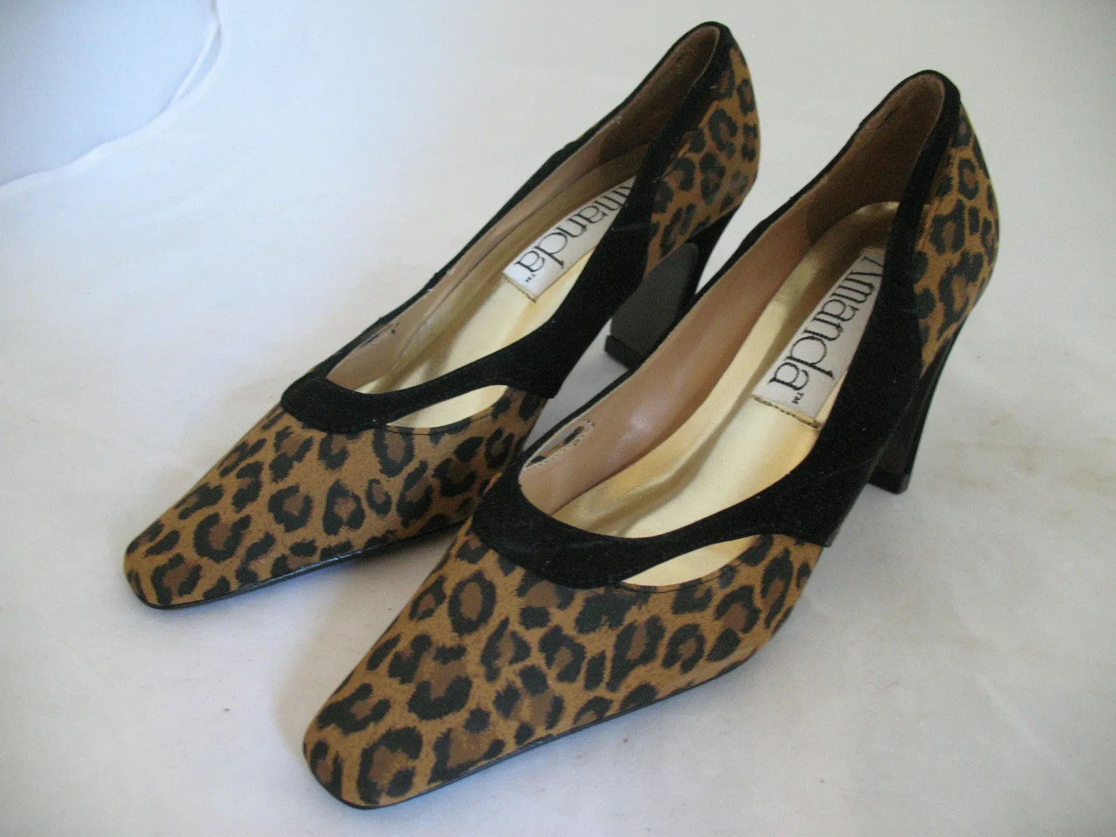 New Vintage 80s 90s Amanda Womens Shoes Block High Heels Leopard Animal Print Size 6 M