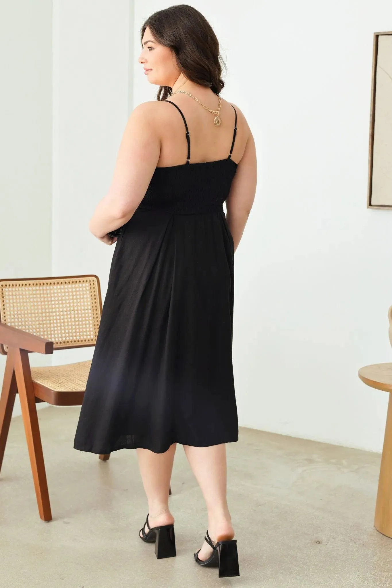 Plus Size Cut-Out Front Tie Smocked Sleeveless Midi Dress