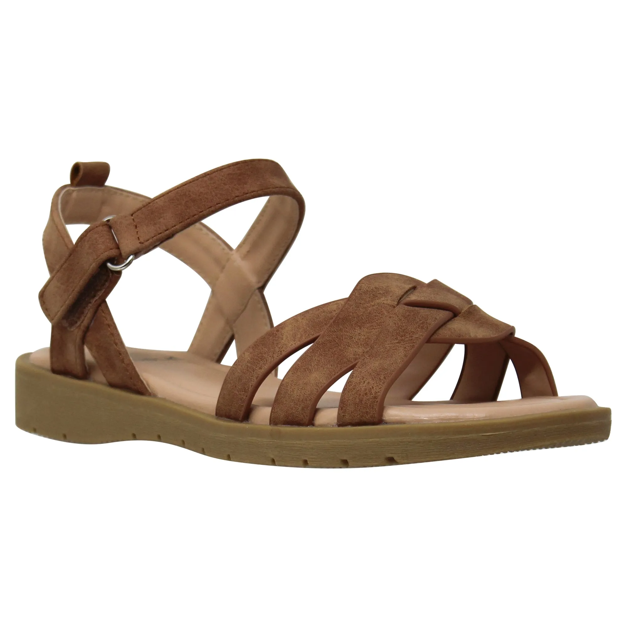 SOBEYO Girls Strappy Platform Cute Ankle Strap Summer Flat Sandals Brown
