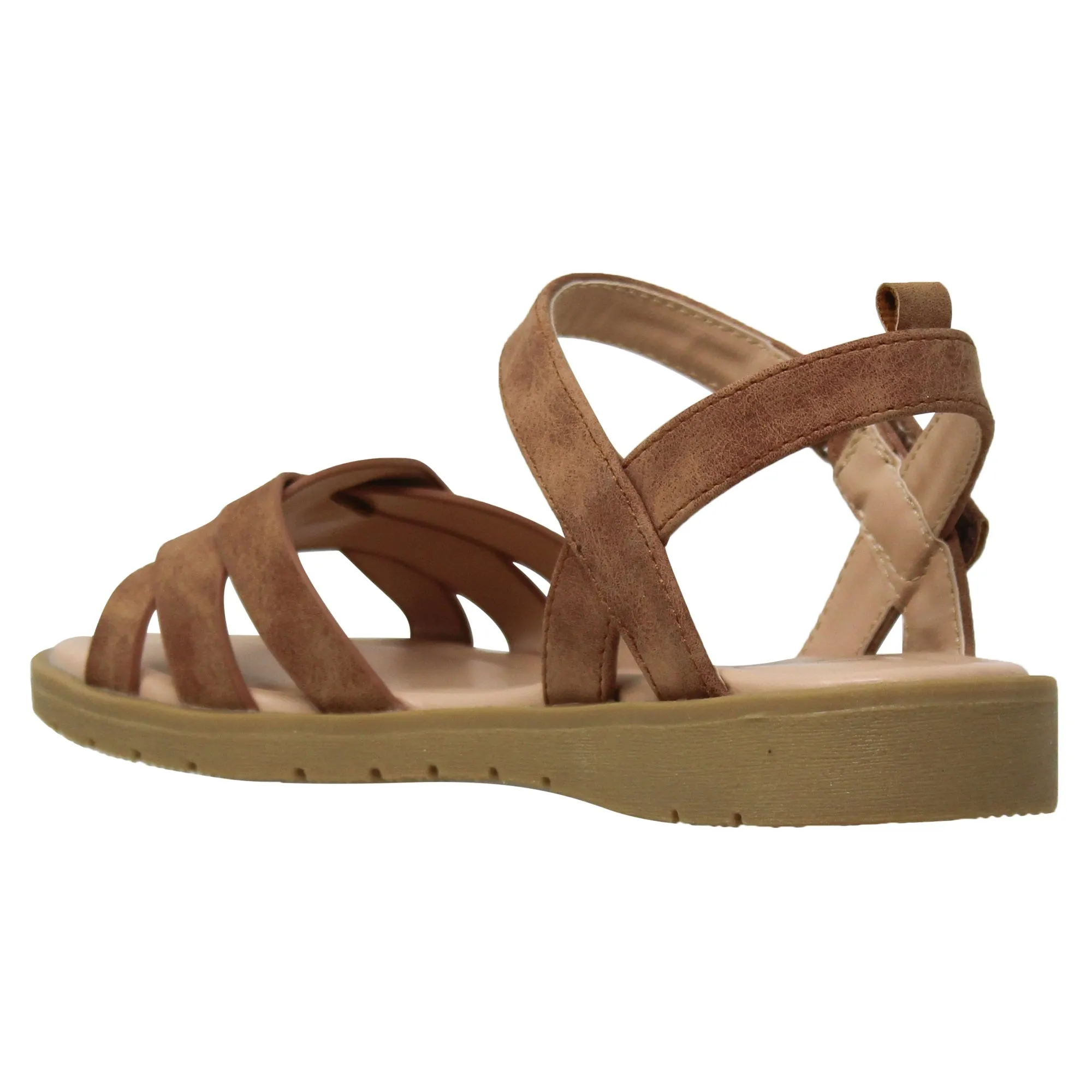 SOBEYO Girls Strappy Platform Cute Ankle Strap Summer Flat Sandals Brown
