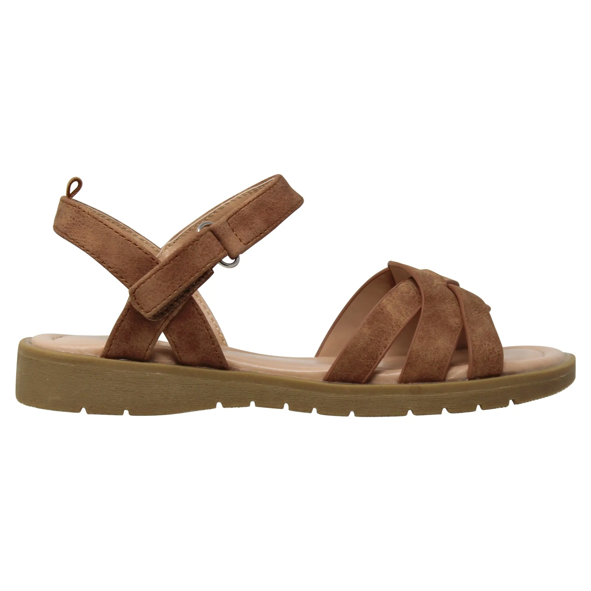 SOBEYO Girls Strappy Platform Cute Ankle Strap Summer Flat Sandals Brown
